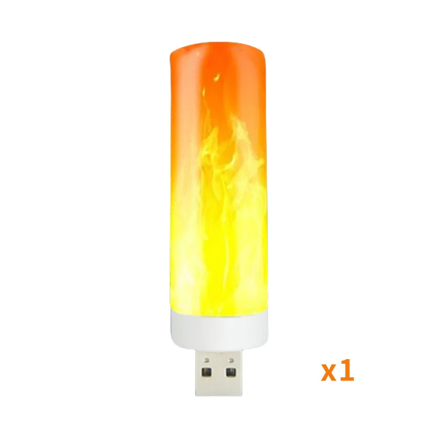 LED flame effect USB candle bulbs on white background