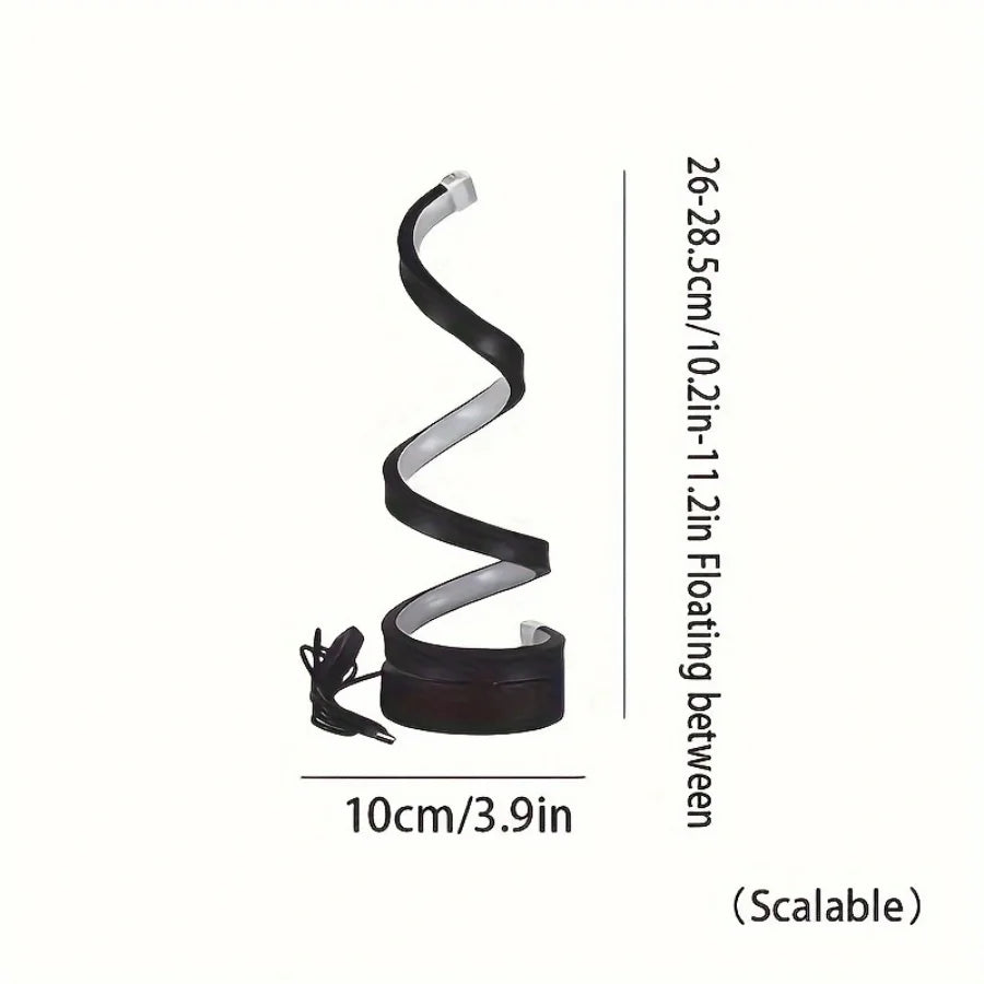 Spiral LED bedside lamp, clean product shot on white background